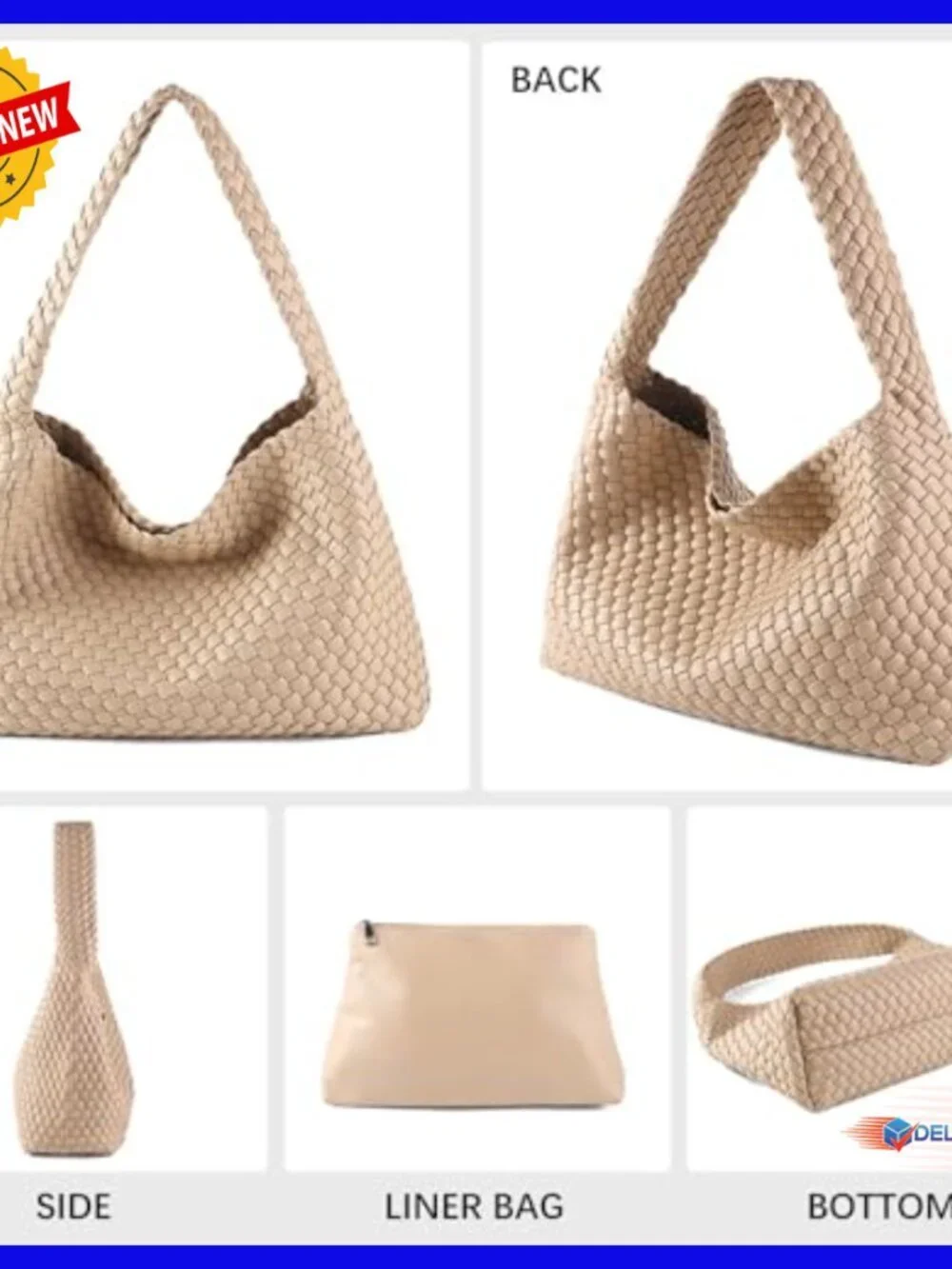 Large Vegan Leather Woven Hobo Tote Bag with Clutch and Wide Shoulder Strap